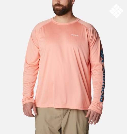 Men's Columbia Fork Stream Long Sleeve Sweatshirts Coral | Plus Size CA-V38AL